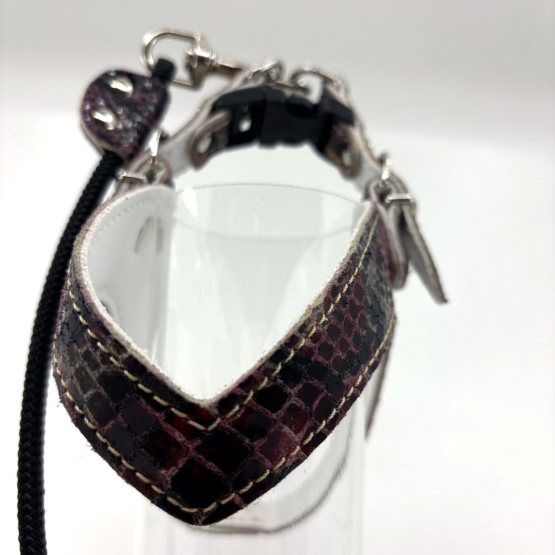 Harnais cuir souple confortable et chic reptile Violet vendu avec sa laisse