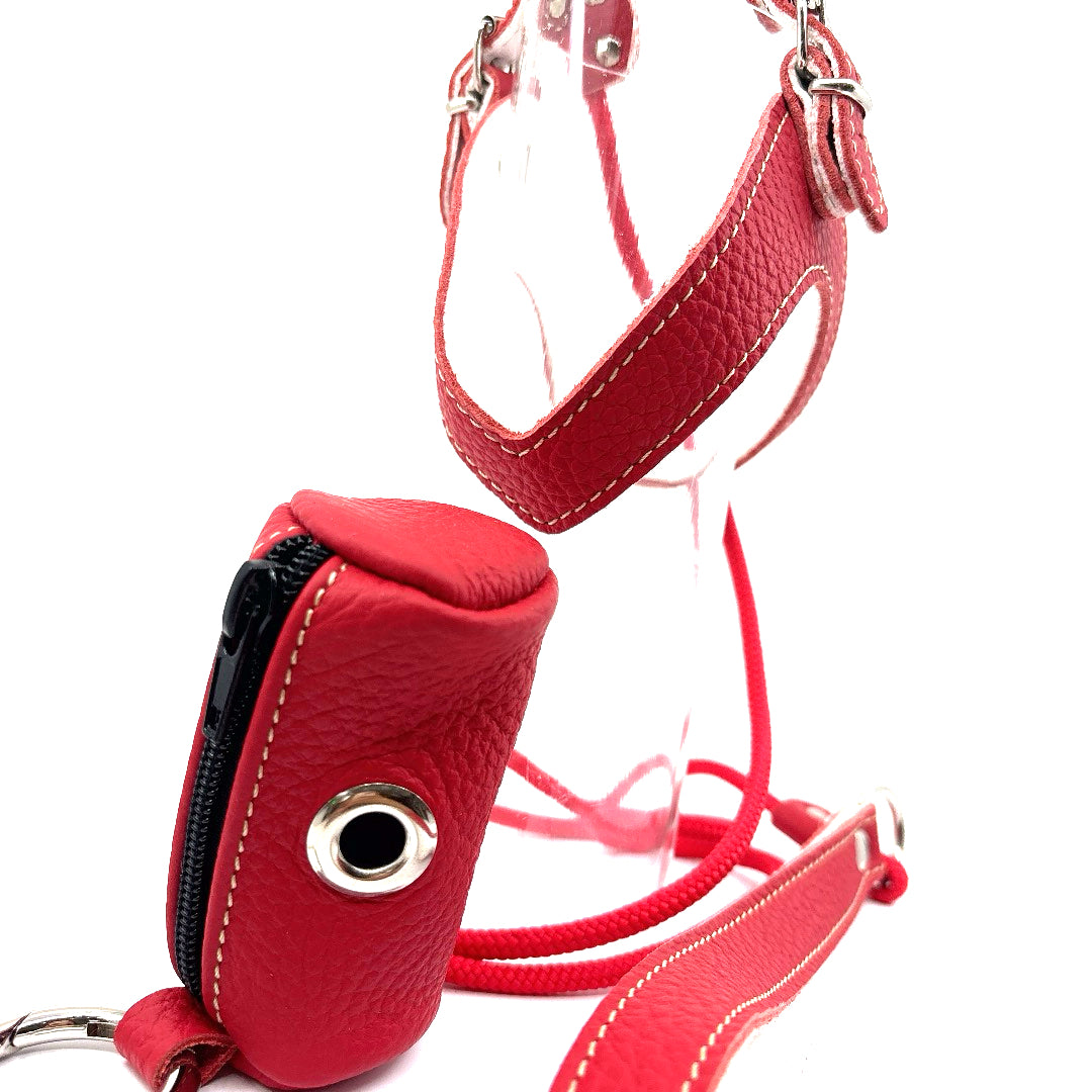 Harnais cuir souple confortable et chic Rouge vendu avec sa laisse
