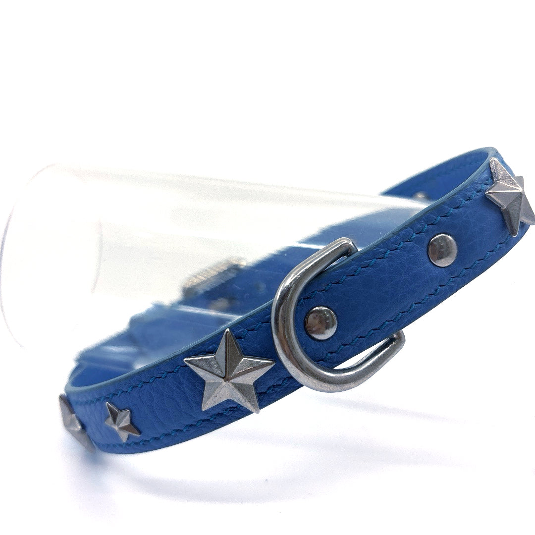 COLLIER CUIR SOUPLE BLEU AVEC ETOILES TAILLE 38 à 43 cm largeur 1.5 cm
