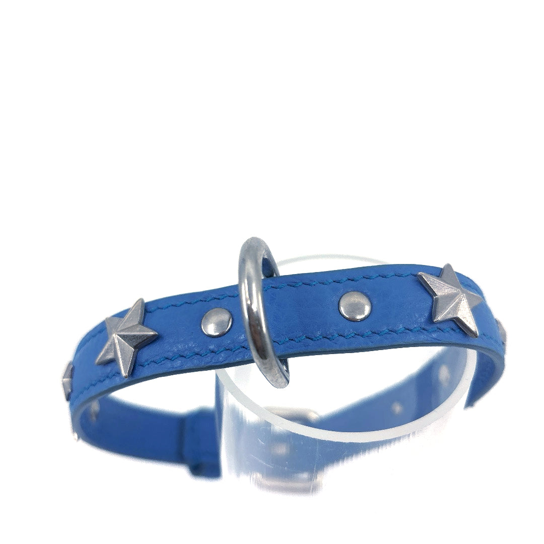 COLLIER CUIR SOUPLE BLEU AVEC ETOILES TAILLE 38 à 43 cm largeur 1.5 cm