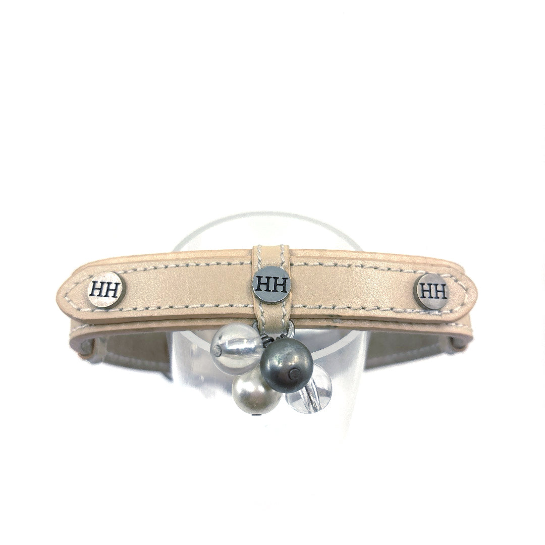 COLLIER CUIR BEIGE AVEC PAMPILLES TAILLES HH TAILLE 38 A 42 CM LARGEUR 2CM