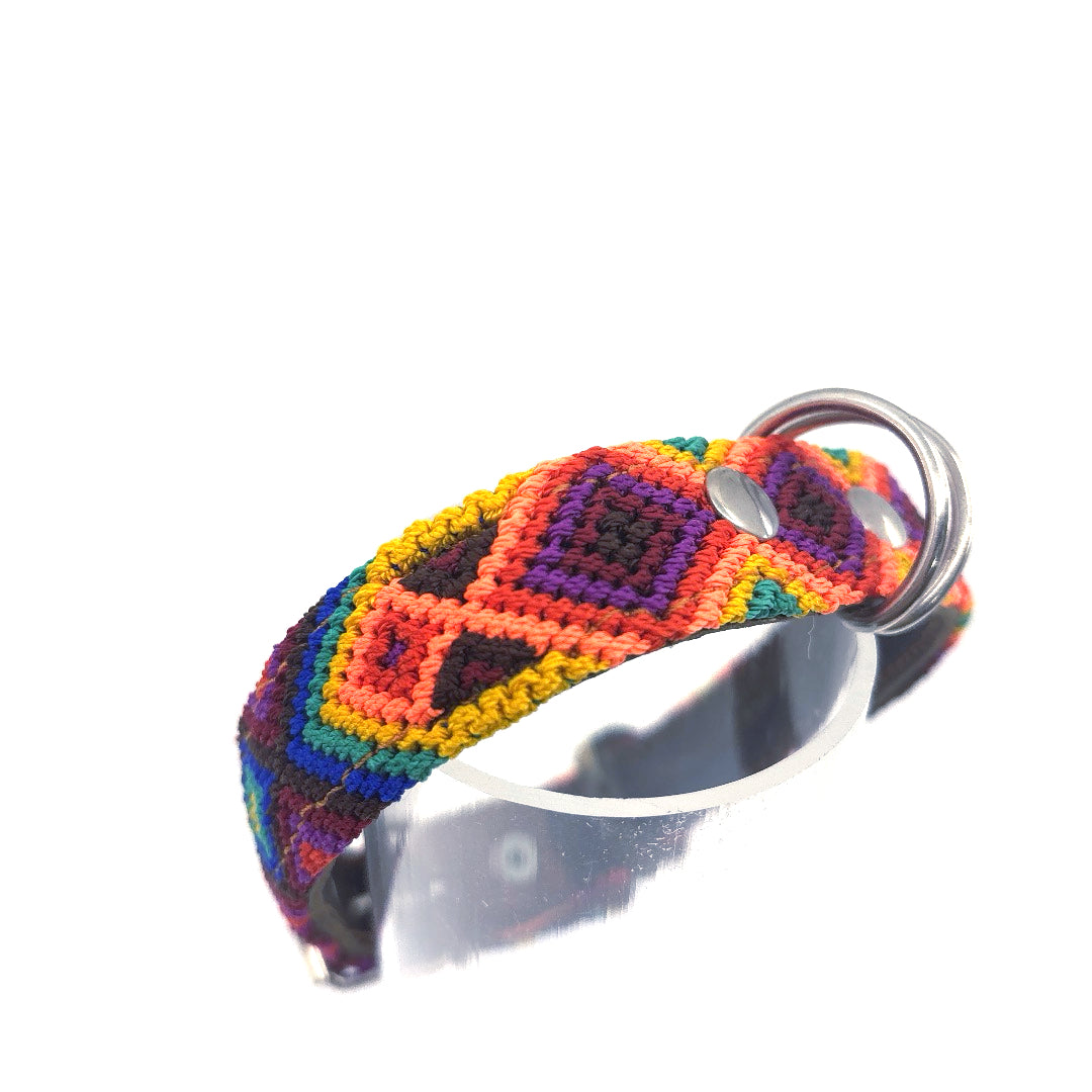 COLLIER MEXICAIN CUIR ET TISSU MULTICOLOR TAILLE 42 A 45 CM X 2 CM