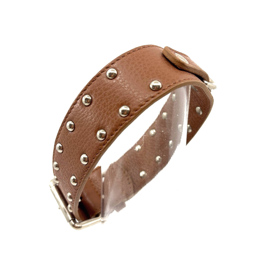 COLLIER CUIR SOUPLE CAMEL DECORARTION CLOUS RONDS TAILLE 37 A 42 CM LARGEUR 4 CM