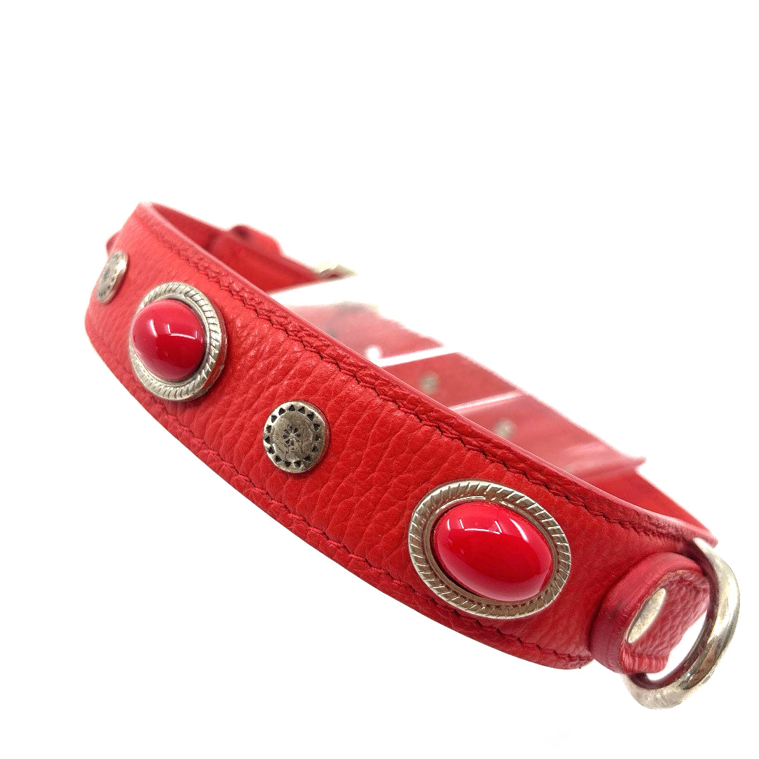 COLLIER CUIR SOUPLE ROUGE AVEC CABOCHON 42 A 48 CM LARGEUR 4 CM CHIEN TAILLE MOYENNE