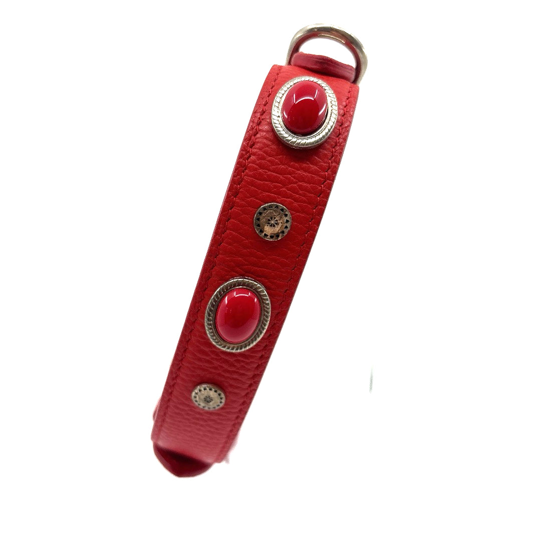 COLLIER CUIR SOUPLE ROUGE AVEC CABOCHON 42 A 48 CM LARGEUR 4 CM CHIEN TAILLE MOYENNE